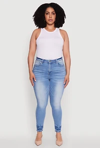 Womens Plus Size WAX Stylish High Waisted Crinkle Hem Skinny Jeans, Blue, Size 16