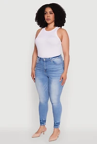 Womens Plus WAX Stylish High Waisted Crinkle Hem Skinny Jeans, Blue,