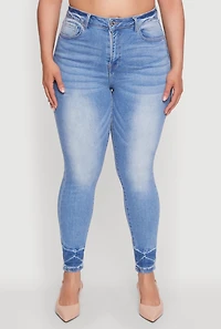 Womens Plus Size WAX Stylish High Waisted Crinkle Hem Skinny Jeans, Blue, Size 16