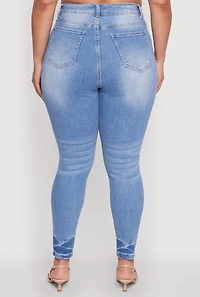 Womens Plus Size WAX Stylish High Waisted Crinkle Hem Skinny Jeans, Blue, Size 16