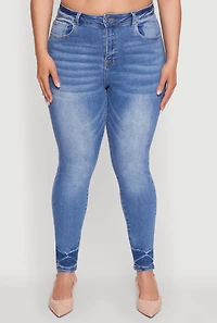 Womens Plus WAX Stylish High Waisted Crinkle Hem Skinny Jeans, Blue,