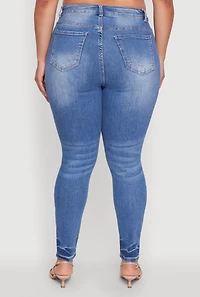 Womens Plus WAX Stylish High Waisted Crinkle Hem Skinny Jeans, Blue,