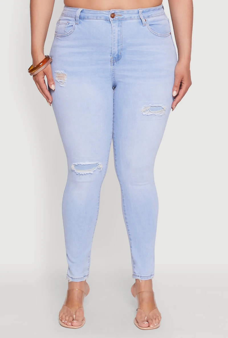 Plus WAX High Waisted Distressed Skinny Jeans