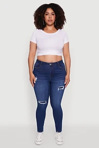 Womens Plus Size WAX High Waisted Distressed Skinny Jeans, Blue, Size 20
