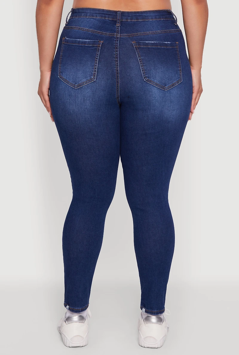 Womens Plus Size WAX High Waisted Distressed Skinny Jeans, Blue, Size 20