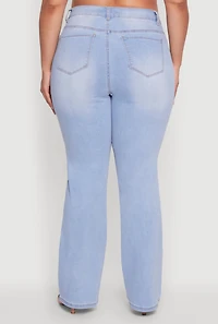 Womens Plus Size WAX High Waisted Whiskered Slim Flared Leg Jeans, Blue, Size 14