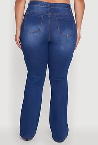 Womens Plus WAX High Waisted Whiskered Slim Flared Leg Jeans, Blue,