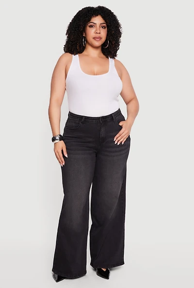 Plus WAX High Waist Wide Leg Jeans