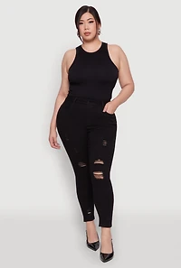 Plus WAX High Rise Distressed Push Up Skinny Jeans