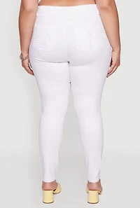Womens Plus Size WAX High Rise Distressed Push Up Skinny Jeans, White, Size 14