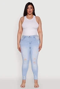 Womens Plus Size WAX High Rise Distressed Push Up Skinny Jeans, Blue, Size 18