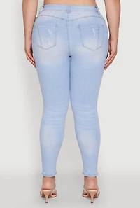 Womens Plus Size WAX High Rise Distressed Push Up Skinny Jeans, Blue, Size 18