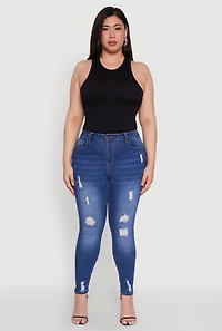 Womens Plus WAX High Rise Distressed Push Up Skinny Jeans, 18