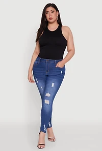 Womens Plus WAX High Rise Distressed Push Up Skinny Jeans, 18