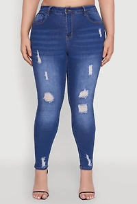 Womens Plus WAX High Rise Distressed Push Up Skinny Jeans, 18