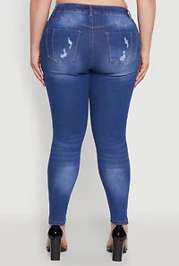Womens Plus WAX High Rise Distressed Push Up Skinny Jeans, 18