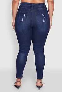 Womens Plus Size WAX High Rise Distressed Push Up Skinny Jeans, Blue, Size 16