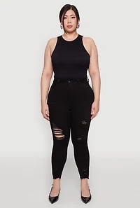 Womens Plus Size WAX High Waist Ripped Skinny Jeans, Black, Size 18