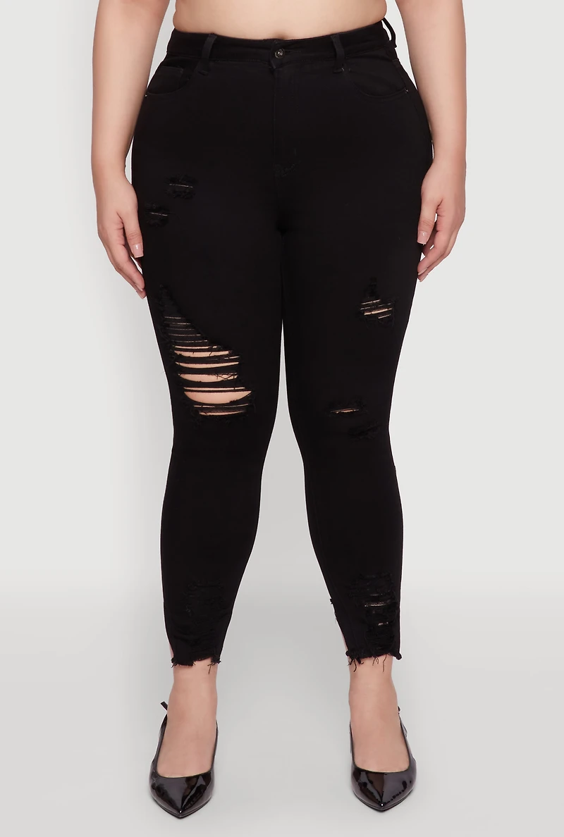 Womens Plus Size WAX High Waist Ripped Skinny Jeans, Black, Size 18