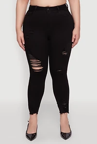 Womens Plus Size WAX High Waist Ripped Skinny Jeans, Black, Size 18