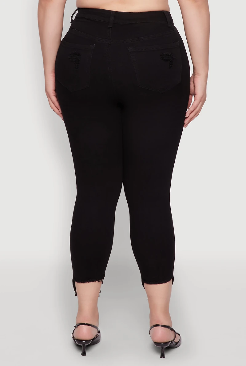 Womens Plus Size WAX High Waist Ripped Skinny Jeans, Black, Size 18