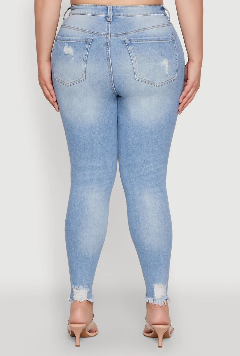 Womens Plus WAX High Waist Ripped Skinny Jeans, Blue,