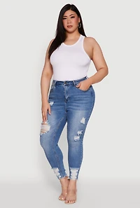 Womens Plus Size WAX High Waist Ripped Skinny Jeans, Blue, Size 18