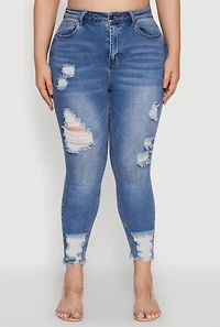 Womens Plus Size WAX High Waist Ripped Skinny Jeans, Blue, Size 18