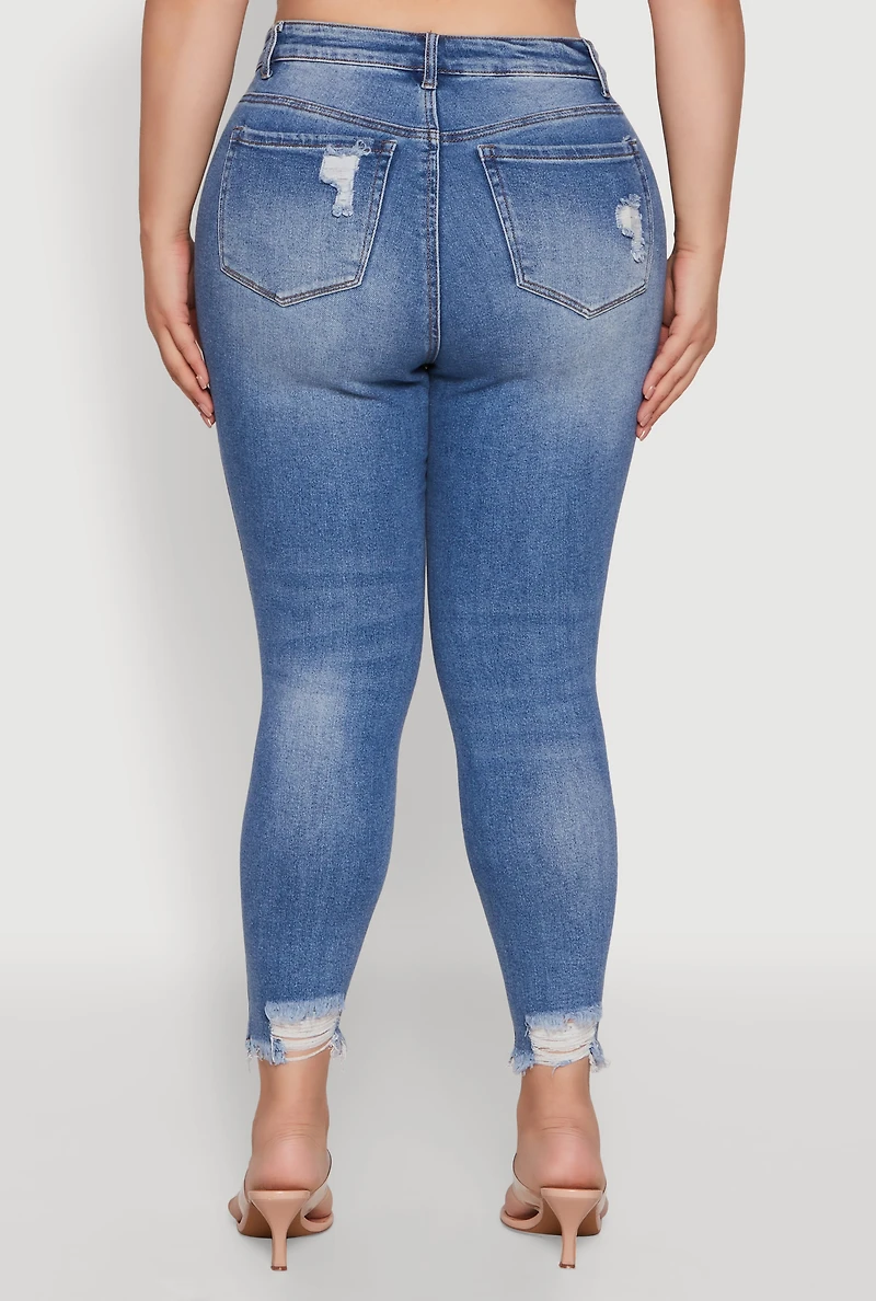 Womens Plus Size WAX High Waist Ripped Skinny Jeans, Blue, Size 18