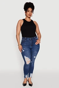 Womens Plus Size WAX High Waist Ripped Skinny Jeans, Blue, Size 14