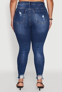 Womens Plus Size WAX High Waist Ripped Skinny Jeans, Blue, Size 14