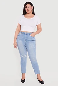 Plus WAX Raw Hem Distressed Jeans