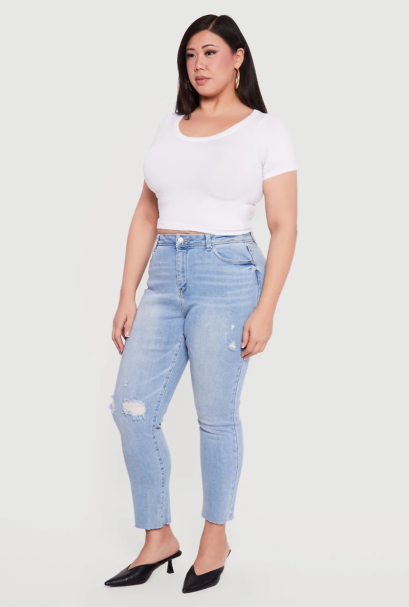 Plus WAX Raw Hem Distressed Jeans