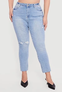 Plus WAX Raw Hem Distressed Jeans