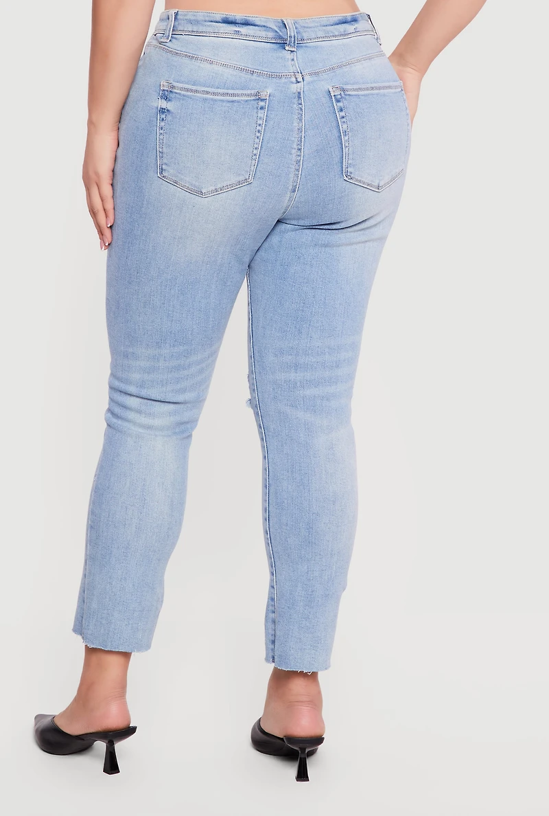 Plus WAX Raw Hem Distressed Jeans