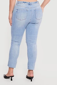 Plus WAX Raw Hem Distressed Jeans