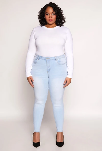 Womens Plus WAX High Waisted Skinny Jeans, Blue,