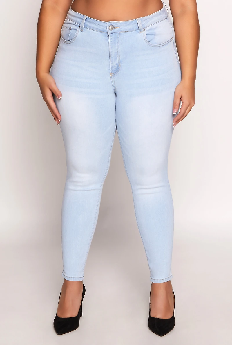Womens Plus WAX High Waisted Skinny Jeans, Blue,