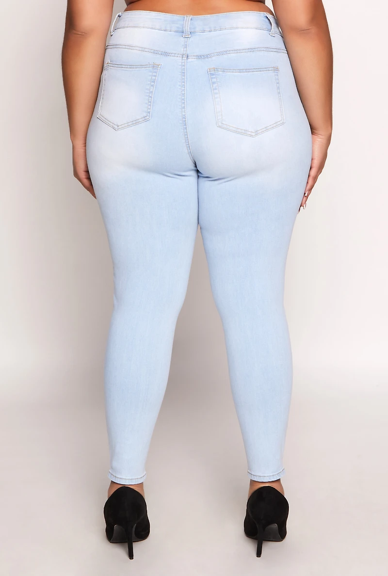 Womens Plus WAX High Waisted Skinny Jeans, Blue,