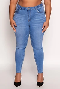 Womens Plus Size WAX High Waisted Skinny Jeans, Blue, Size 16