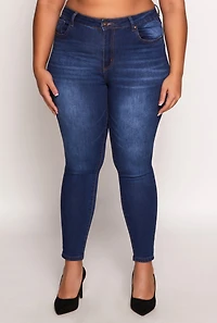 Womens Plus Size WAX High Waisted Skinny Jeans, Blue, Size 14