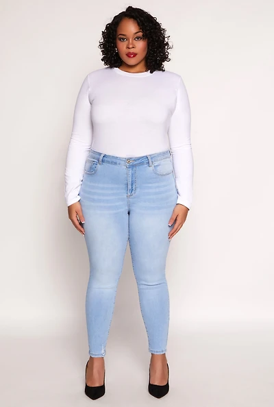 Womens Plus Size WAX Distressed Skinny Jeans, Blue, Size 16
