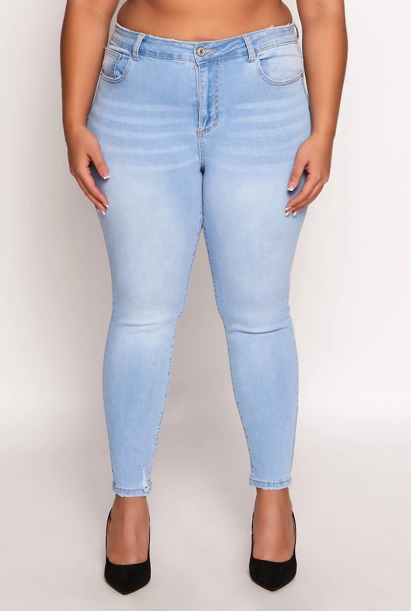 Womens Plus WAX Distressed Skinny Jeans, Blue,