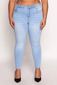 Womens Plus WAX Distressed Skinny Jeans, Blue,