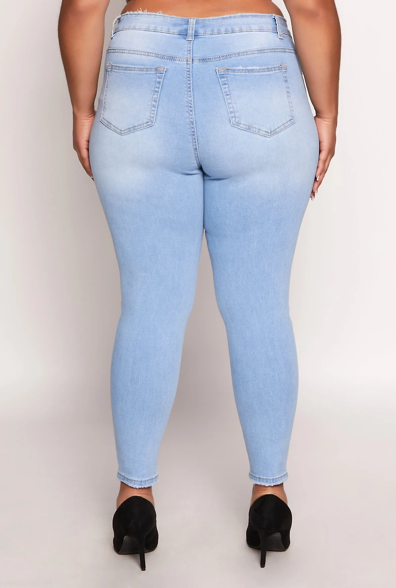 Womens Plus WAX Distressed Skinny Jeans, Blue,