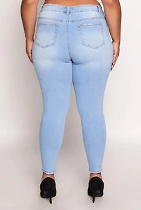 Womens Plus WAX Distressed Skinny Jeans, Blue,