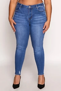 Womens Plus WAX Distressed Skinny Jeans, Blue,