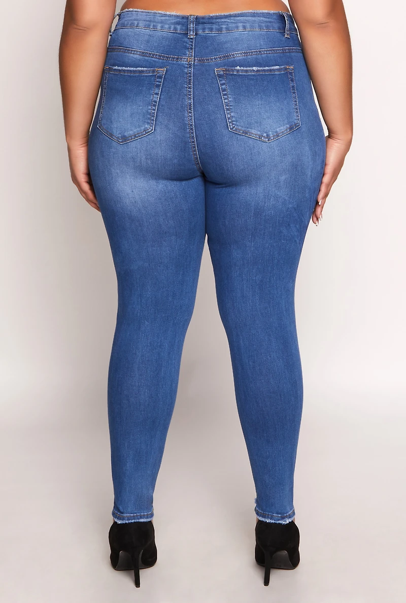 Womens Plus WAX Distressed Skinny Jeans, Blue,