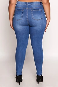 Womens Plus WAX Distressed Skinny Jeans, Blue,