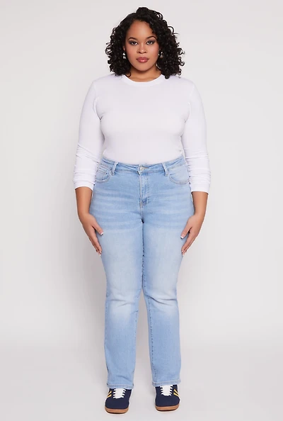 Womens Plus Size WAX Frayed Detail Straight Leg Jeans, Blue, Size 16